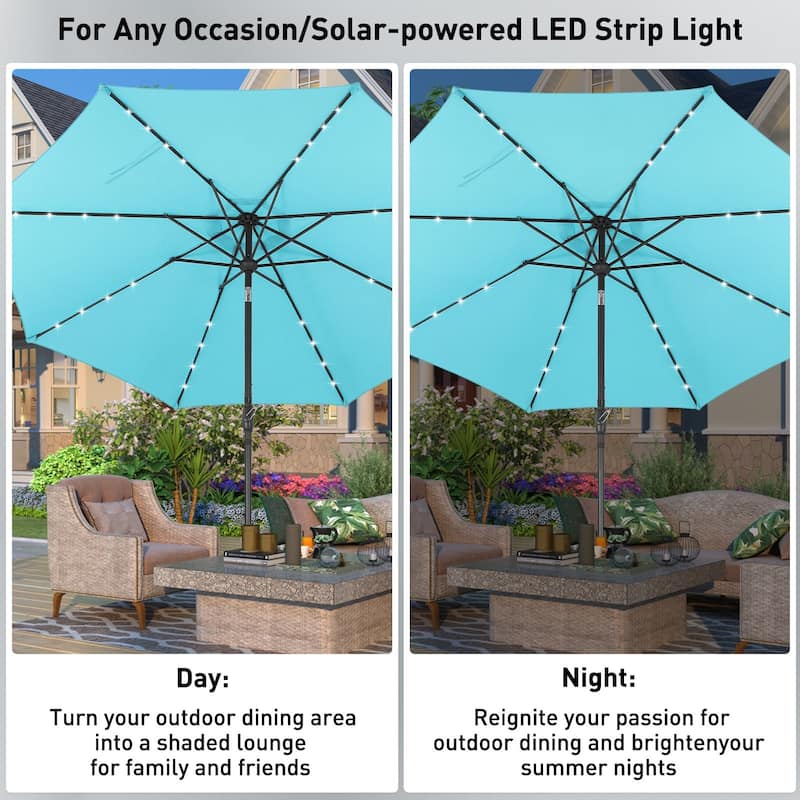 Autlaycil 10ft Solar LED lights Outdoor Patio Umbrella With Base