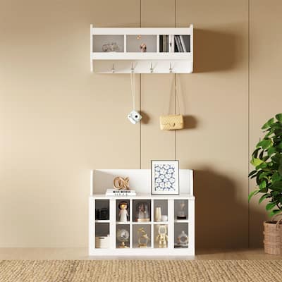 Shoe Storage Bench with Shelves and 4 Hooks