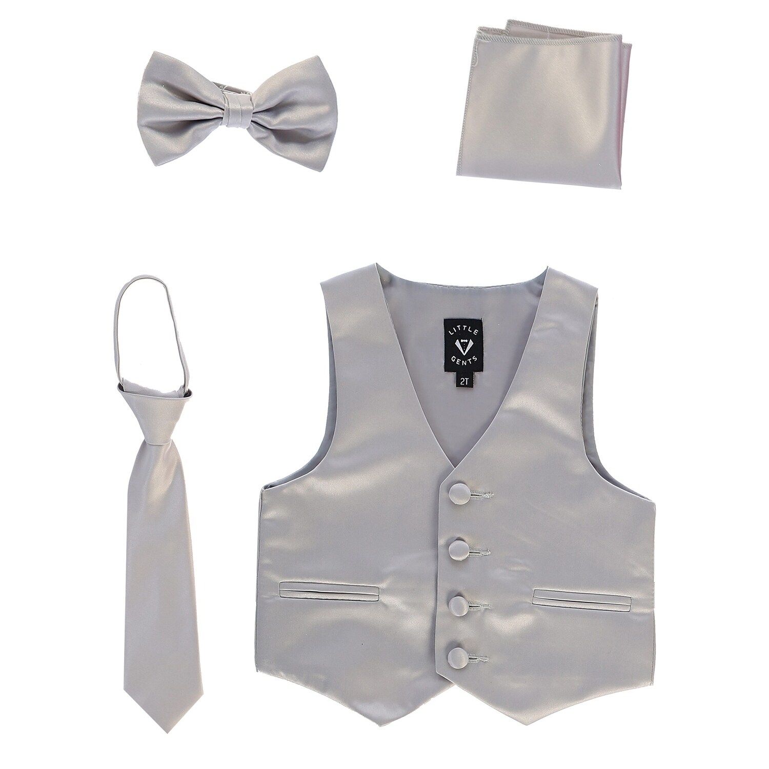 Shop Lito Baby Boys Silver Satin Vest Zipper Tie Hanky Bowtie