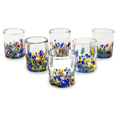 Novica Handmade Confetti Festival Blown Glass Juice Glasses (Set Of 6)