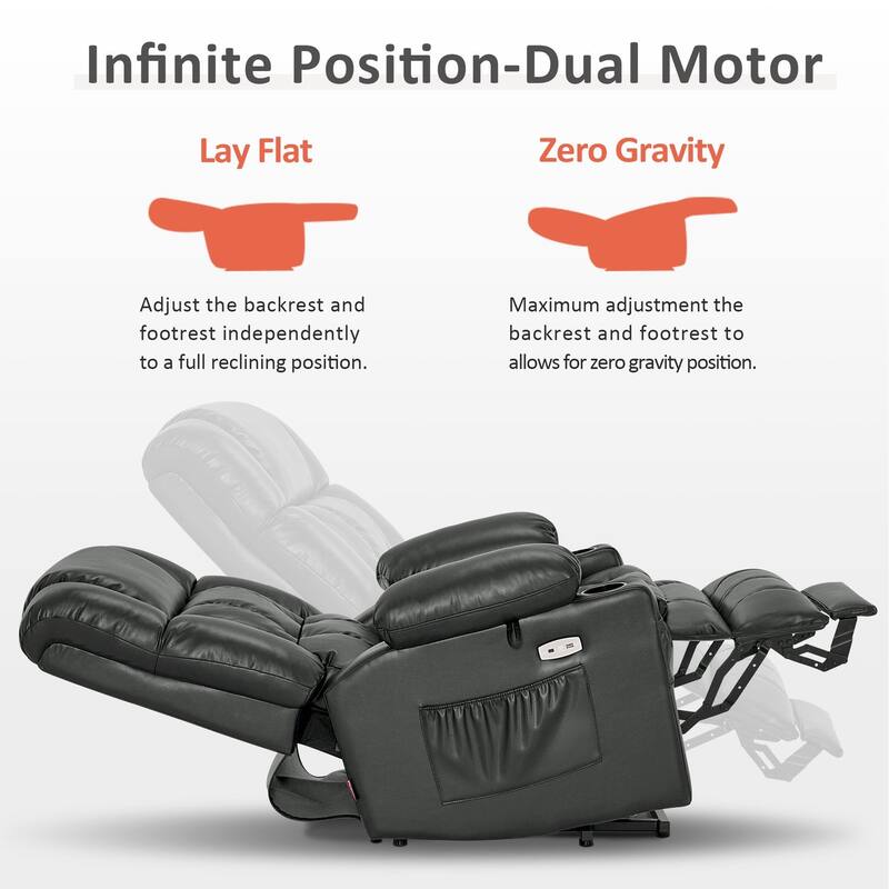 MCombo Medium Dual Motor Power Lift Recliner Chair Infinite Position, Massage and Heat, Extended Footrest, Faux Leather 7890