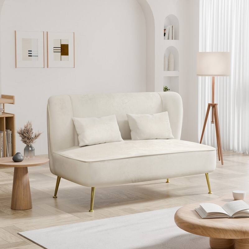 Two Pillows Velvet Upholstered Metal Loveseat