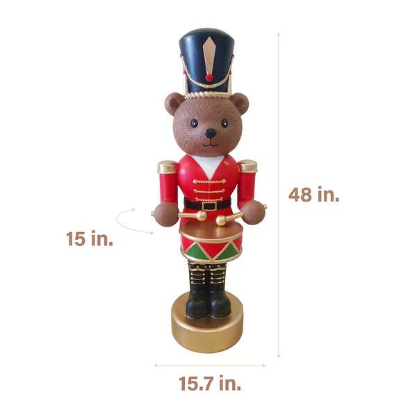 Fraser Hill Farm 48-inch Fiberglass Bear Nutcracker Playing Drum Figurine with Music - Multi