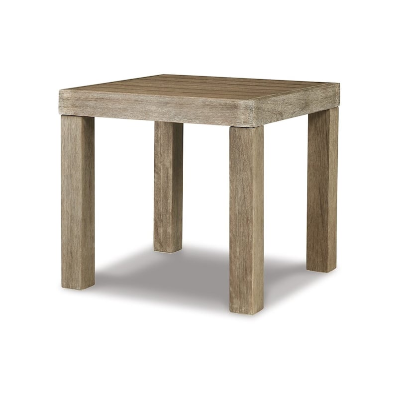 22 in. Natural Brown Square Wood End Table with Slatted Design