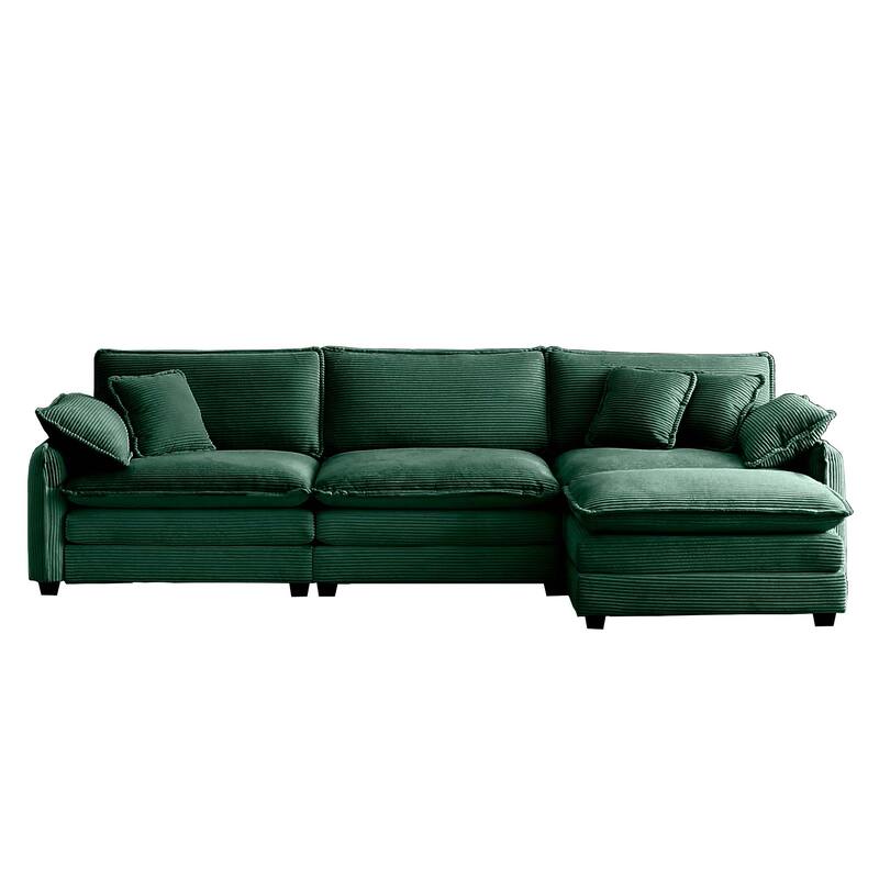 150.38" Modern L-Shaped Modular Sectional Sofa for Living Room, Corduroy Oversized 3-Seater Couch with Movable Ottoman