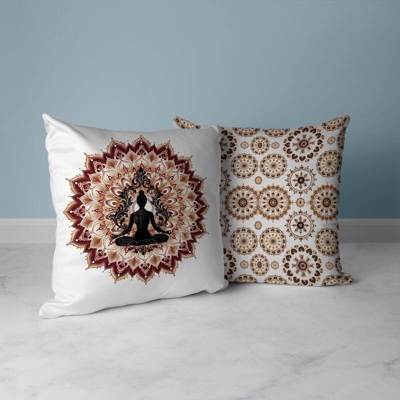 Inner Peace Circle Faux Suede Pillow With Removable Cover in White Brown Black