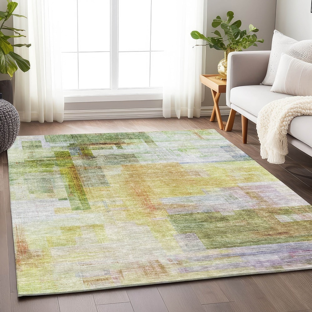 Machine Washable Indoor/ Outdoor Contemporary Abstract Chantille Rug