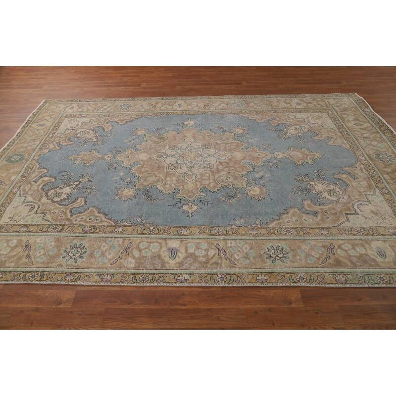 Blue Tabriz Persian Rug Handmade Traditional Wool Carpet - 6'4"x 9'10"