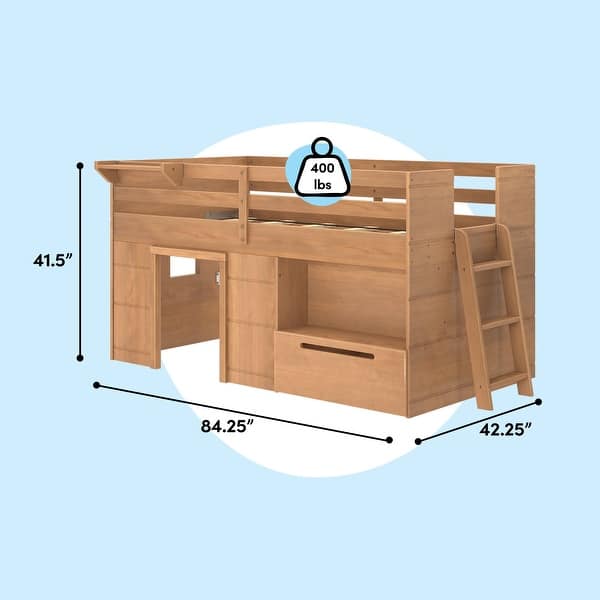 dimension image slide 5 of 6, Farmhouse Twin Loft Bed with 1 Drawer