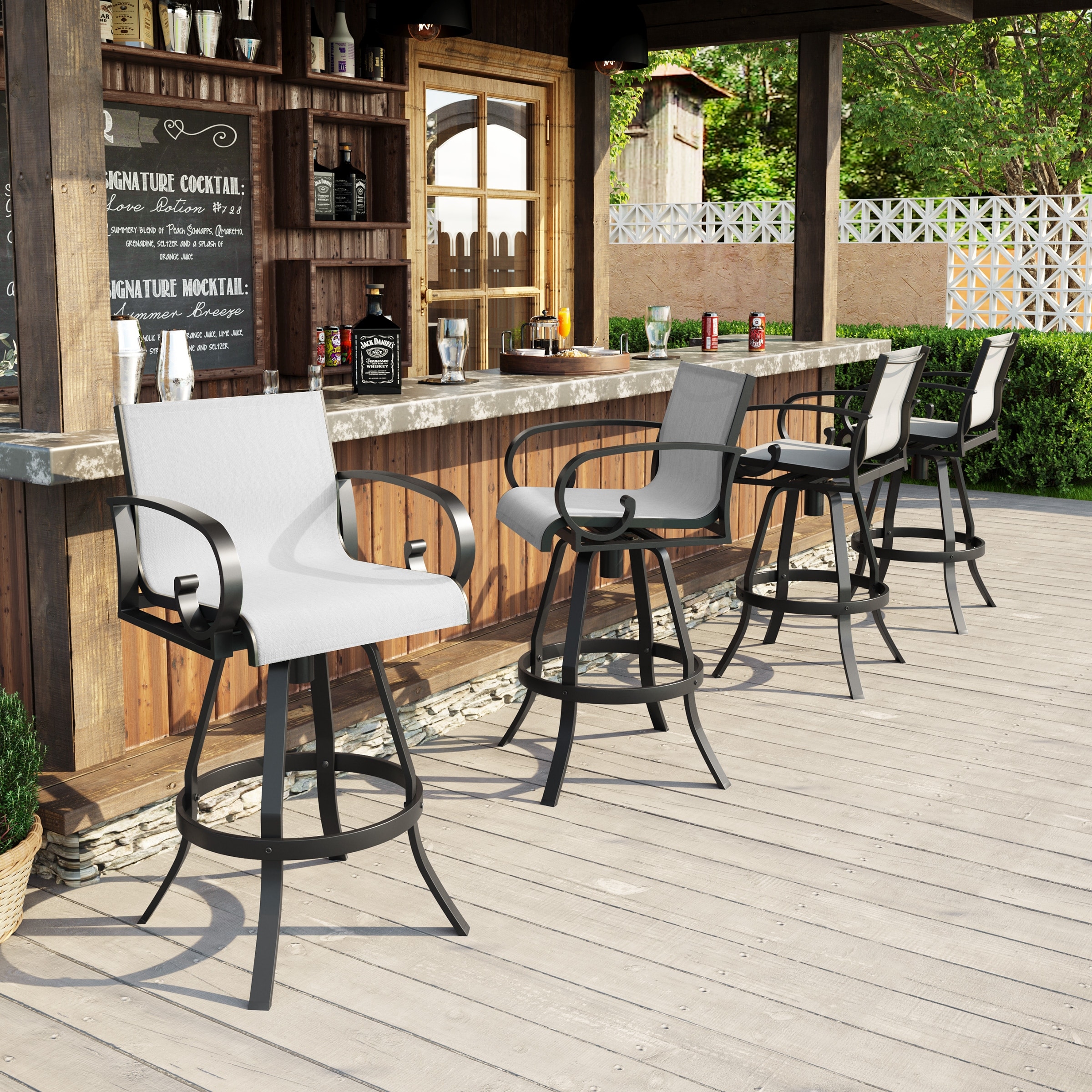 Pellebant Outdoor Aluminum Patio Swivel Bar Stools Sunbrella Textilene Sling On Sale Bed Bath Beyond 37561320