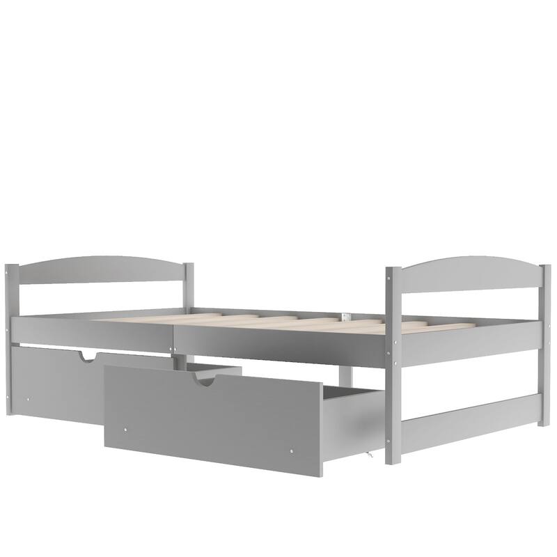 Twin Size Platform Bed with Two Drawers, Gray