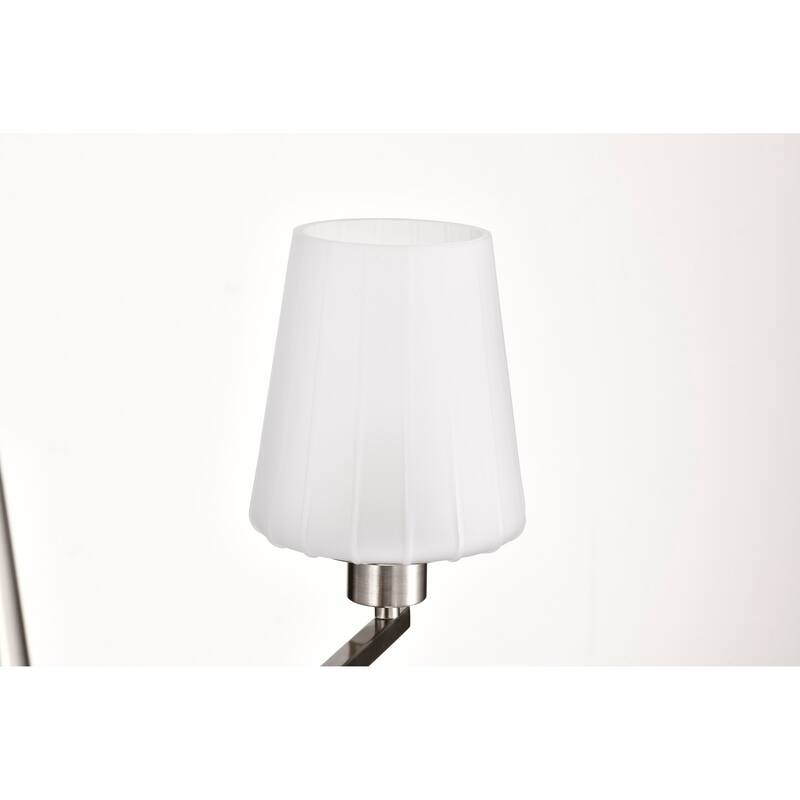 Lune 6 Light Chandelier Brushed Nickel Finish Etched White Glass - Brushed Nickel