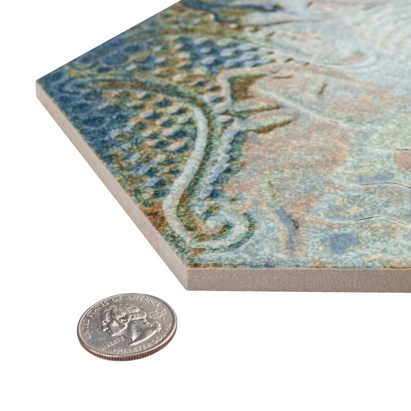 Merola Tile Gaudi React Hex Ocean 8-5/8" x 9-7/8" Porcelain Floor and Wall Tile