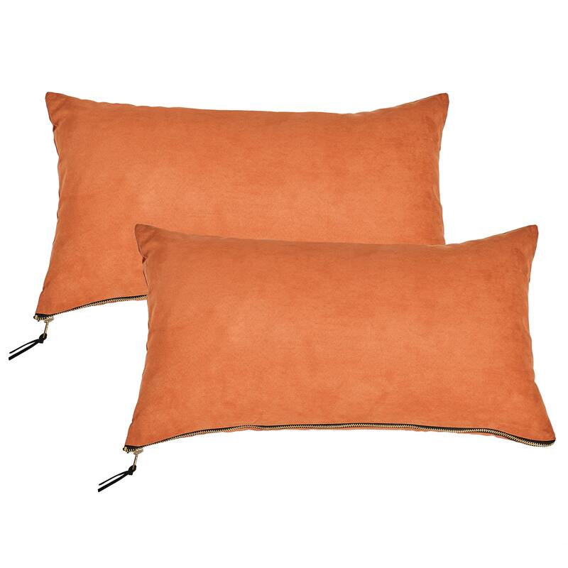 Suede 2 Piece Pillow Shell Set with Big Zipper, NO INSERT - 14" x 26" - Rust