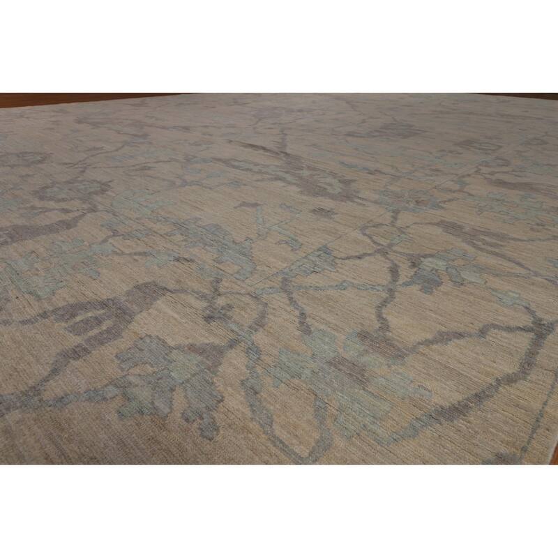 Vegetable Dye Oushak Turkish Large Rug Handmade Floral Wool Carpet - 13'9"x 19'3"