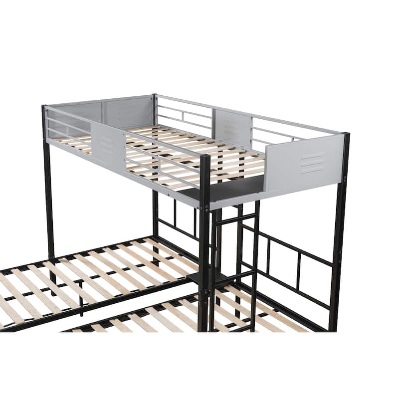 Space-Saving Metal Triple Twin Bunk Bed with Convertible Design and Full-Length Guardrails