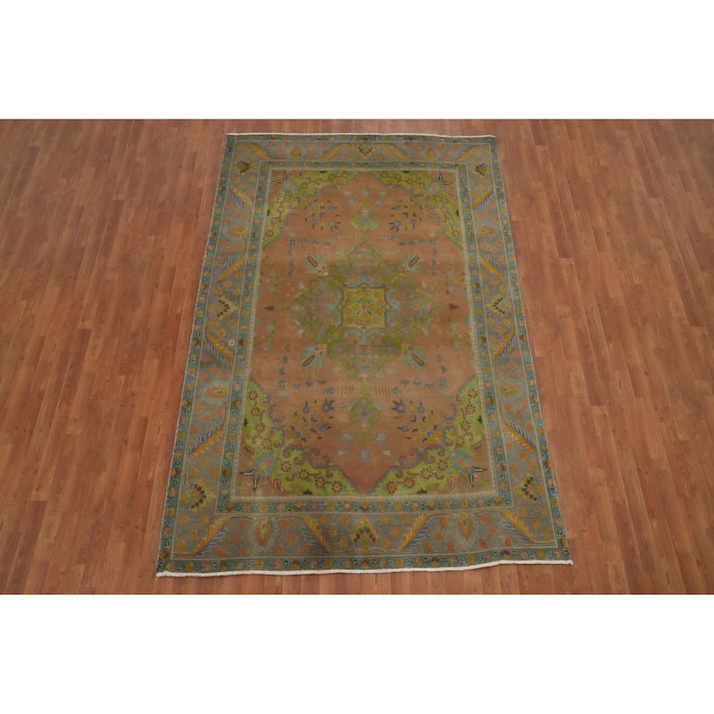 Hand Knotted Oriental 100% Wool Carpet Traditional Floral Oranges & Rust Tabriz Area Rug - 9' 7'' X 6' 2''