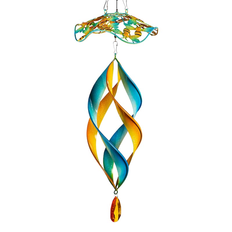 31" Metal Wind Twirler, Floral Blue & Yellow