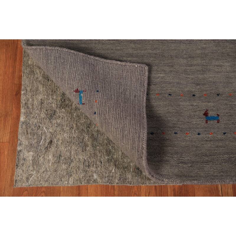 Tribal Gabbeh Oriental Area Rug Hand-Knotted Grey Wool Carpet - 5'9" x 7'11"
