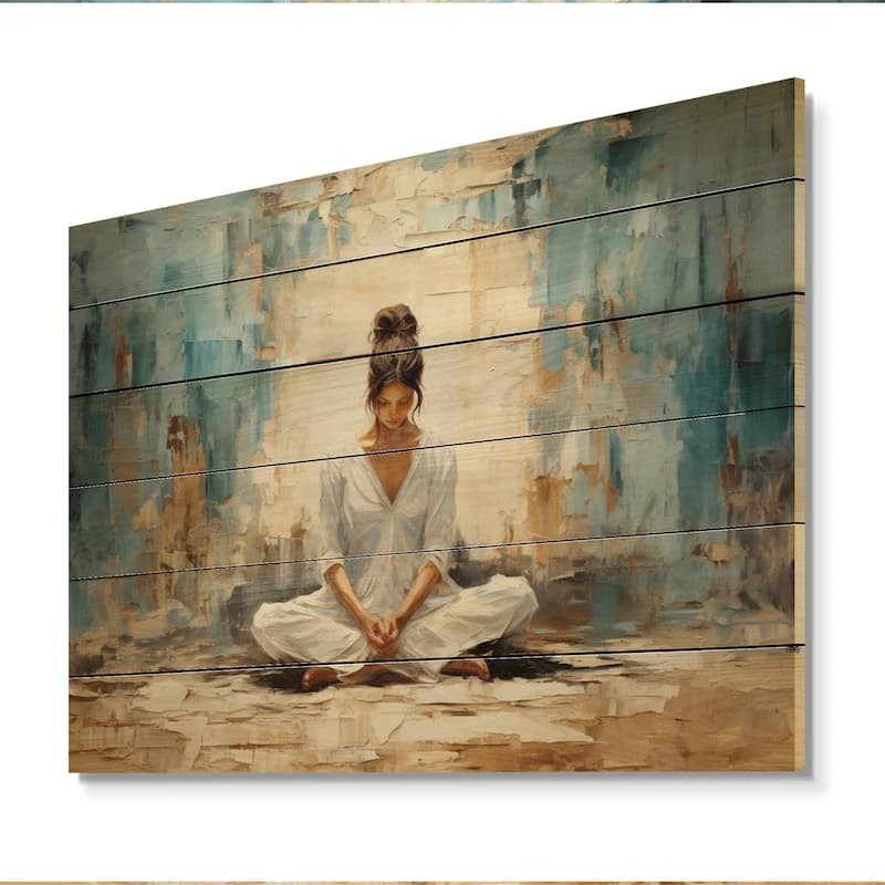 Designart "Yoga Yogic Serenity" Yoga Print on Natural Pine Wood