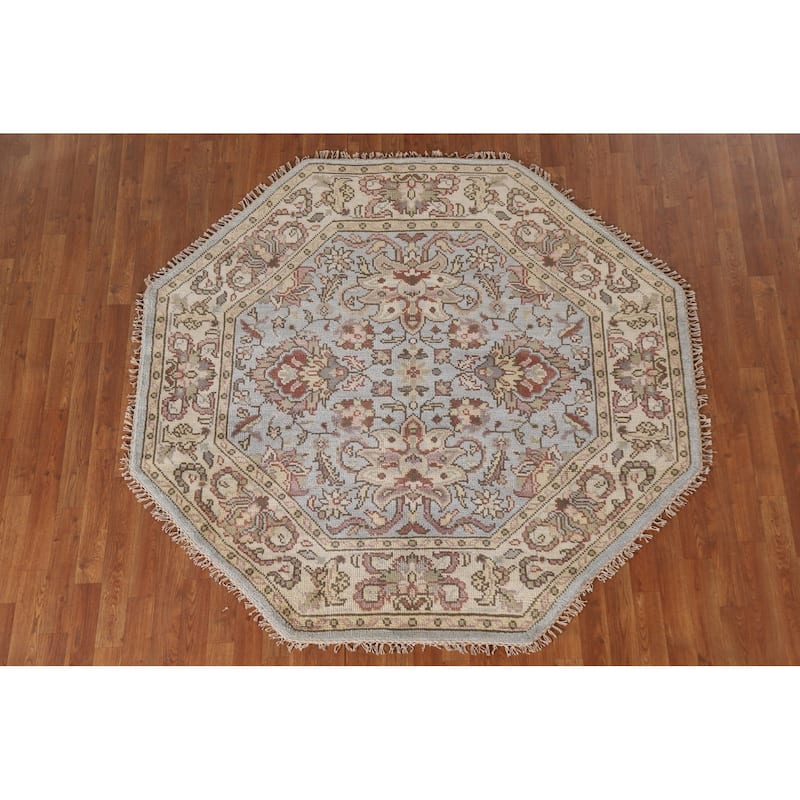 Heriz Serapi Oriental Octagon Rug Handmade Wool Carpet - 6'0"x 5'10"