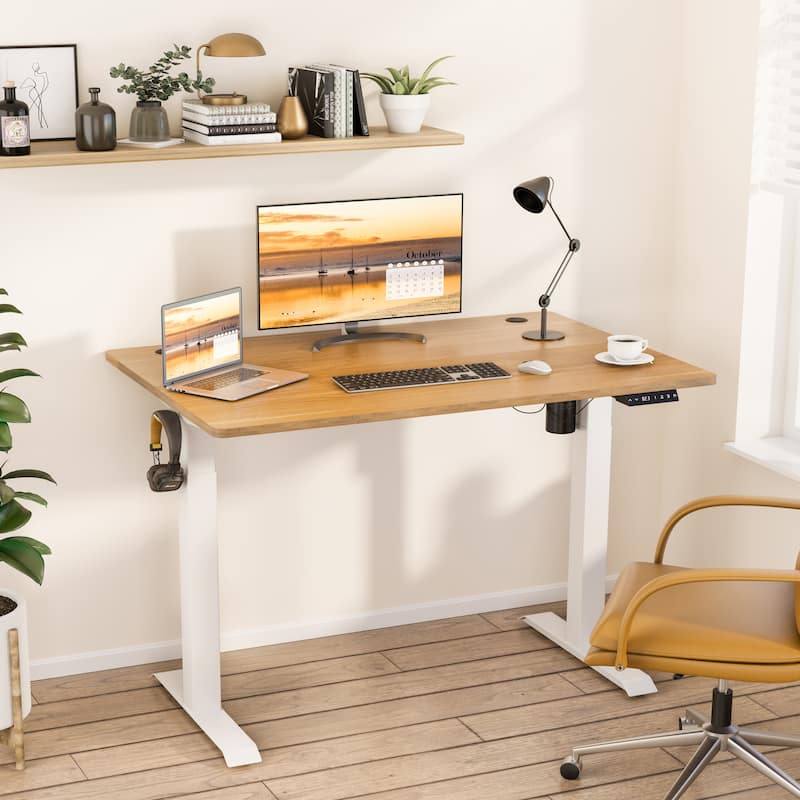 Futzca Electric Height Adjustable Standing Desk - Honey + White - 55'' x 24''