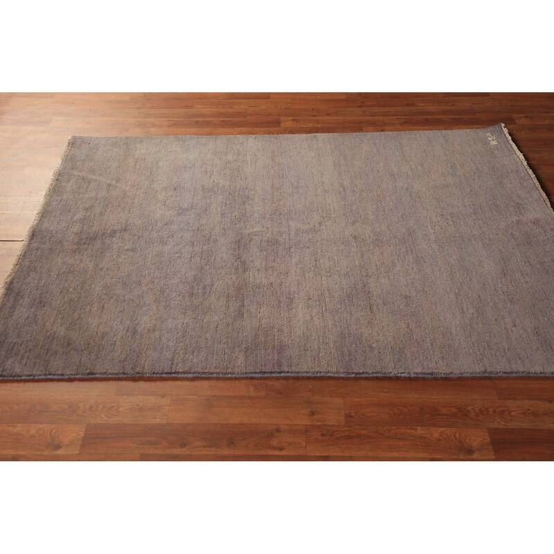 Gabbeh Modern Rug Handmade Solid Grey Wool Carpet - 4'1" x 5'10"
