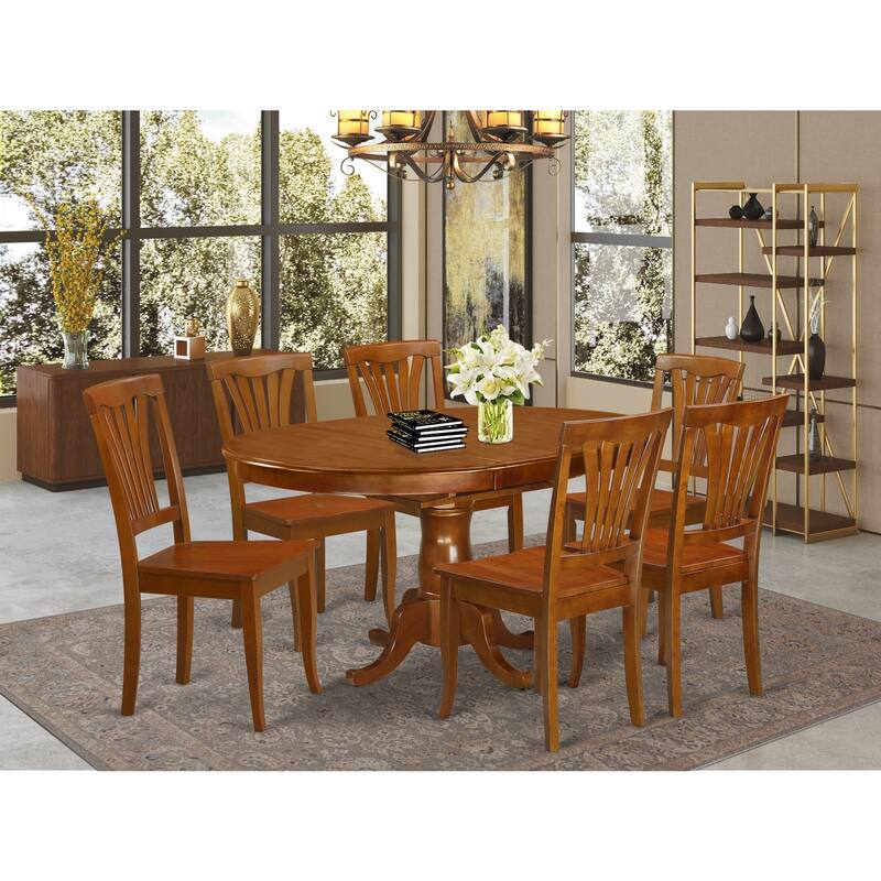 HomeStock 7-Piece Oval Saddle Brown Finish Solid Wood Top Dining Table with 6-Chairs with Lattice Back