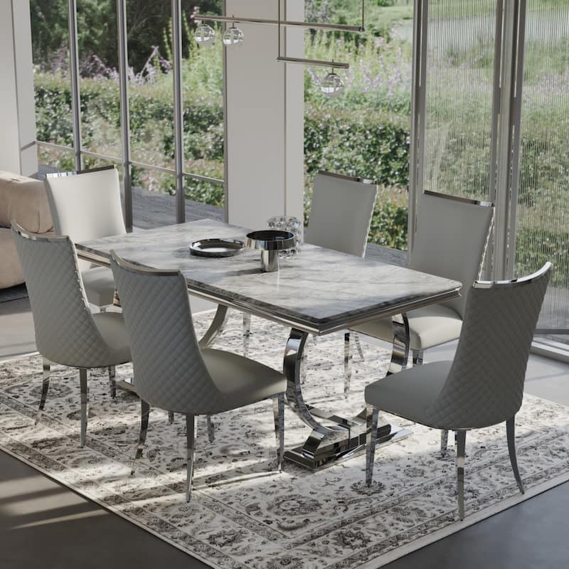 Luxurious Dining Room Table Set with Velvet Dining Chairs
