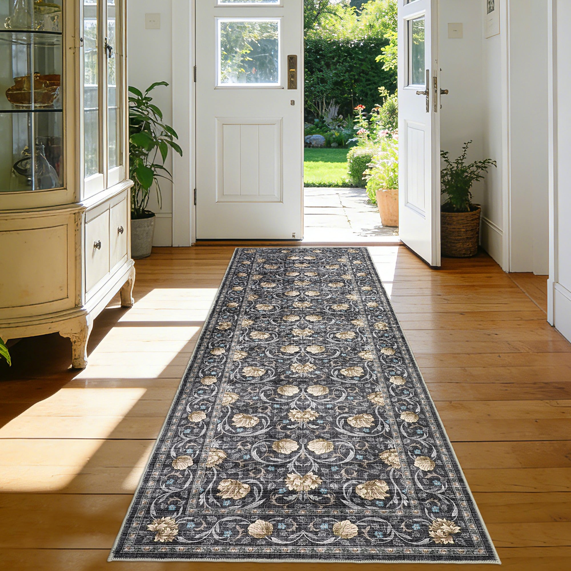 Garvee Floral Botanical Area Rugs for Living Room Soft Farmhouse Low Pile Non-Slip Rug