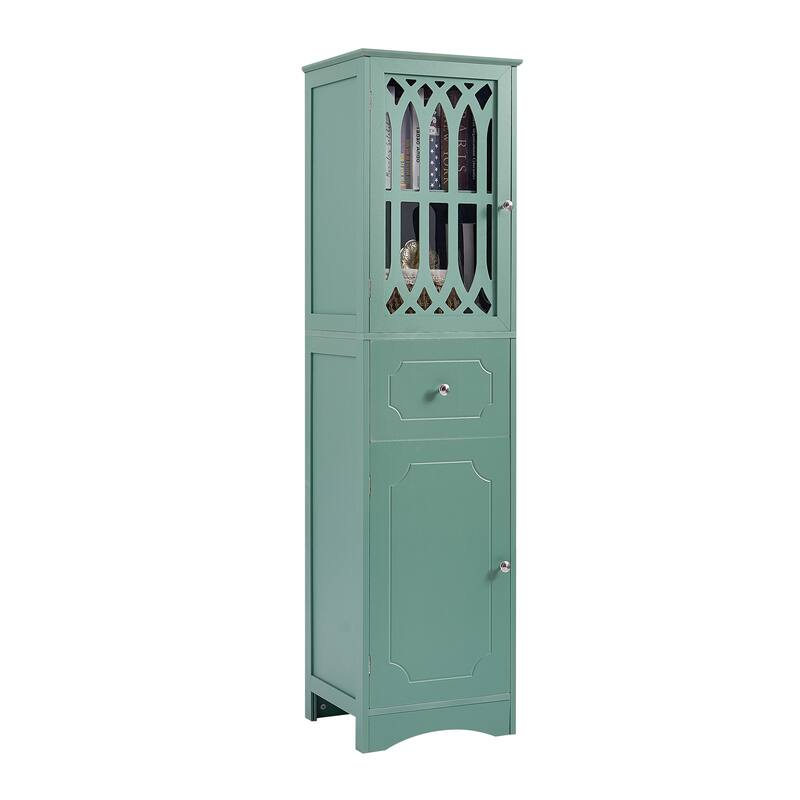 Freestanding Adjustable Storage Cabinet with Metal Knobs, Acrylic Panel Door Cabinet, Groove Pattern Drawer and Door Cabinet