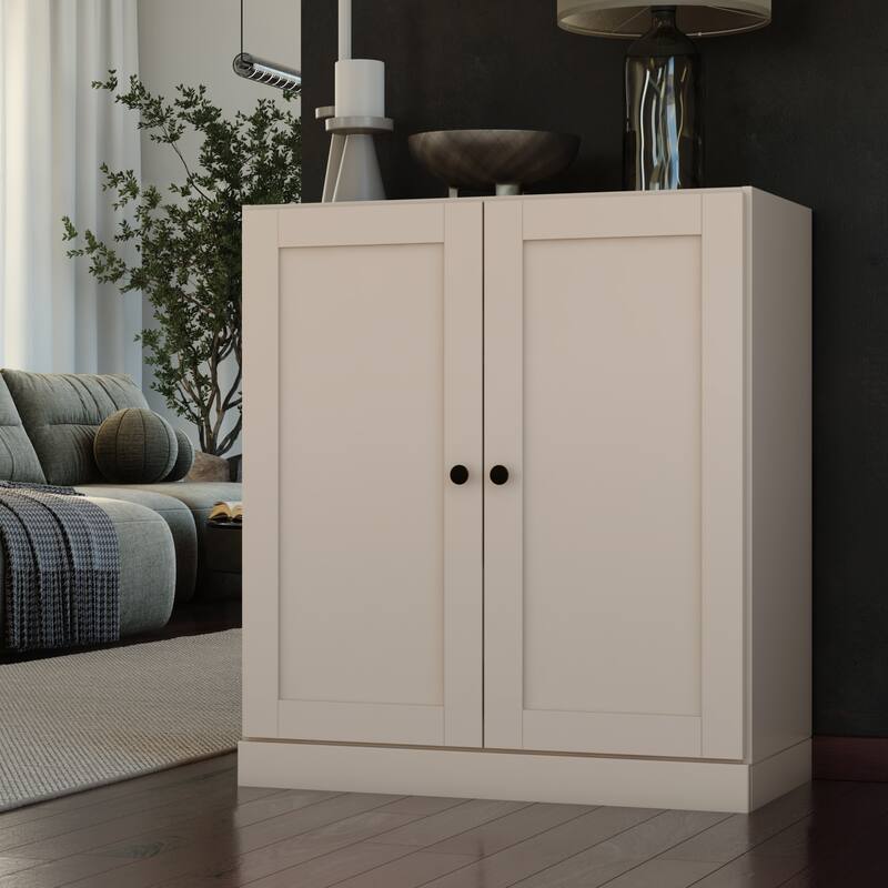Palace Imports 100% Solid Wood 3-Shelf Bookcase with Shaker Doors and Adjustable Shelves