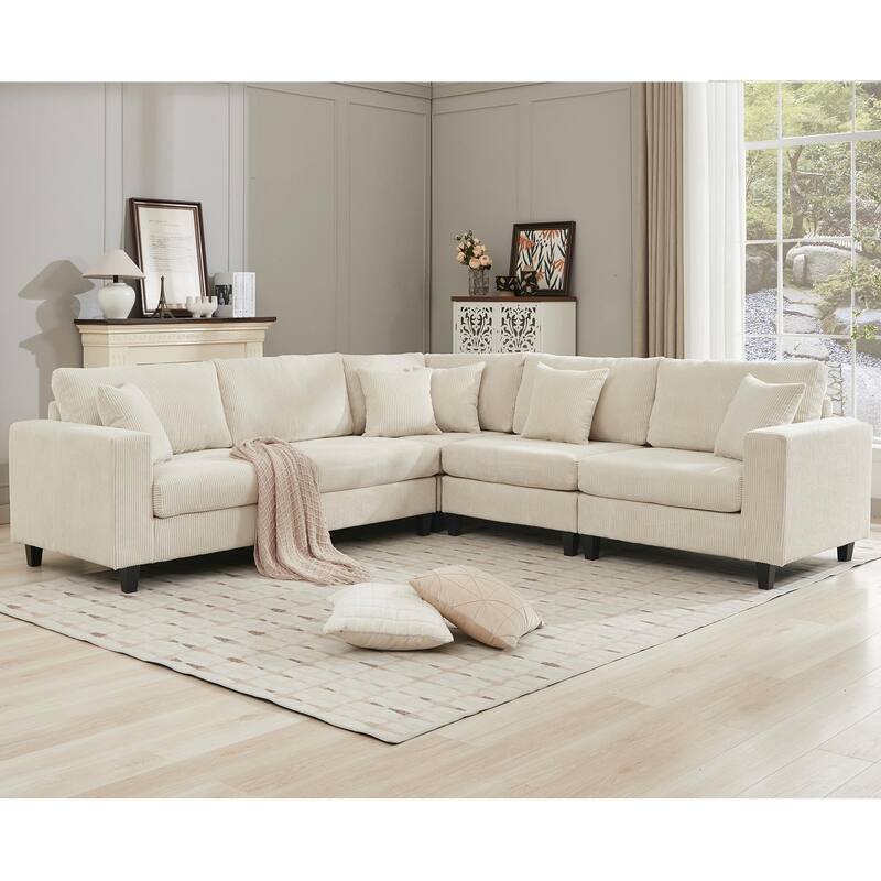 Modular Sectional Sofa for Living Room, Modern Oversized Corduroy Couch with Pillow, 5 Seater L-Shaped Sofas Comfy Couches