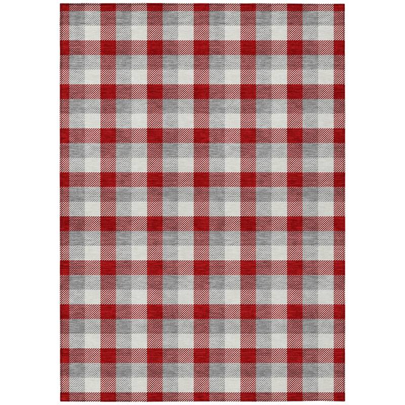 Machine Washable Indoor/ Outdoor Plaid Chantille Rug