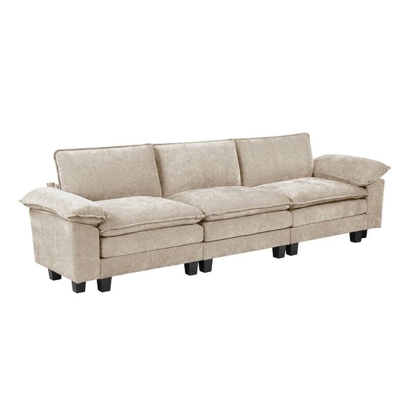 Terra 120.5" Chenille Living Room Sofa - Wood Finish Exposed Feet - Taupe