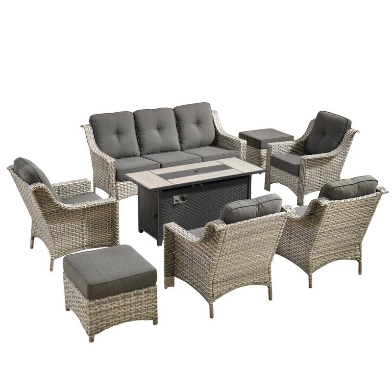 XIZZI 8-piece Outdoor Patio Furniture Set with 54" Fire Table