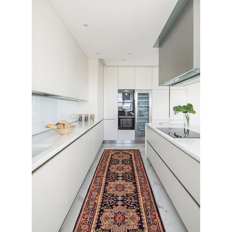 ECARPETGALLERY Hand-knotted Serapi Heritage Dark Navy Wool Rug - 2'6 x 9'10