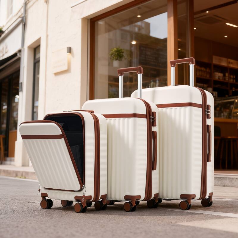 Luggage Set of 3, 20inch with USB Port, front opening design Airline Certified Carry on Luggage, ABS Hard Shell Luggage
