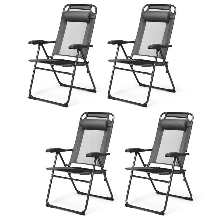 4 Pcs Patio Garden Adjustable Reclining Folding Chairs with Headrest - 28" x 23" x 40" (L x W x H)