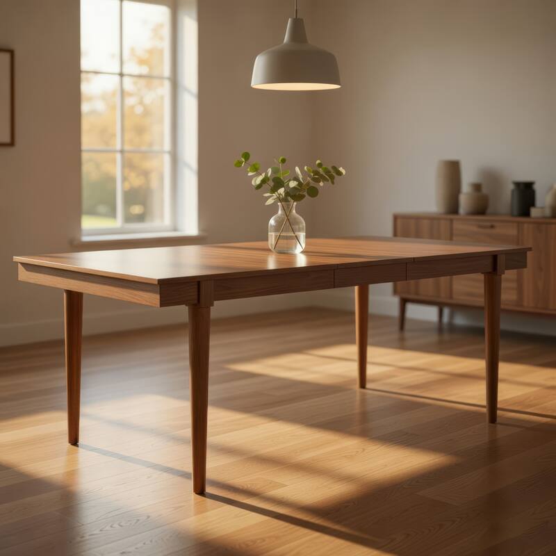 Jeyn Dining Table, Tapered Legs, Extendable 74-92 Inch Brown Hardwood