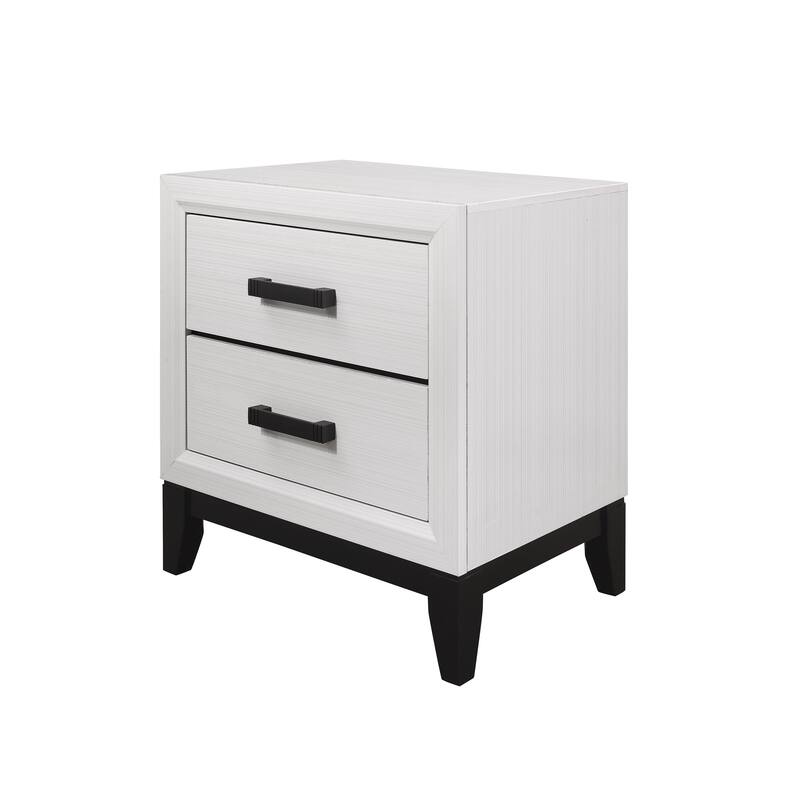 Modern 2-Drawer Nightstand with Kennin Center Glide, Grey Foil Finish and Black Hardware