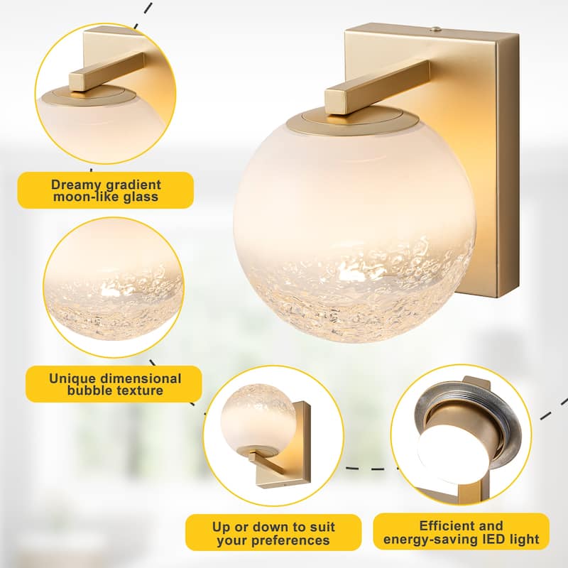 LED Wall Light with Clear-to-White Glass Globe Shade Dual Mount