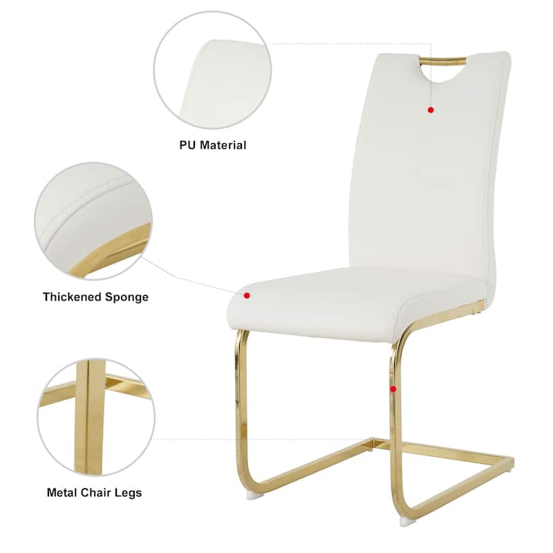 PU Cushion Seat Dining Chair, Living Room Chair Upholstered Chair with Gold-plated Leg, Dining Room Side Chair Set of 6