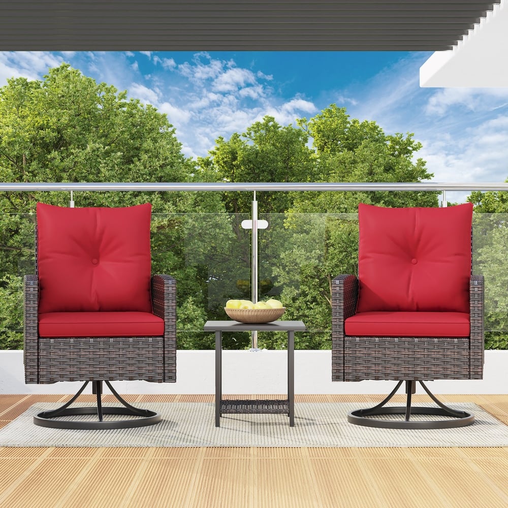 Outdoor Swivel Rocker Patio Chairs Set of 2 with Coffee Table &Cushions, Rattan Bistro Set for Porch, Backyard, Balcony