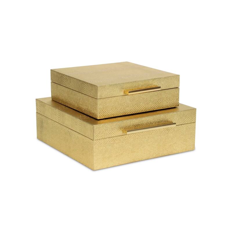Faux Snakeskin Decorative Boxes - 10.5" - Gold - Set of 2