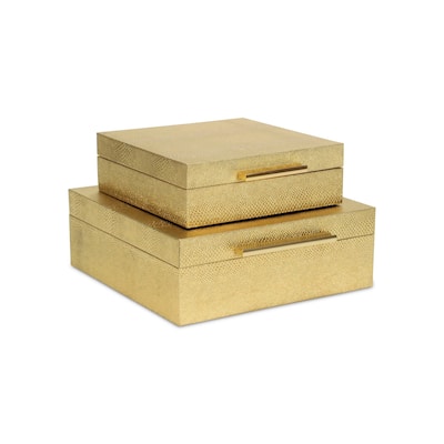 Faux Snakeskin Decorative Boxes - 10.5" - Gold - Set of 2
