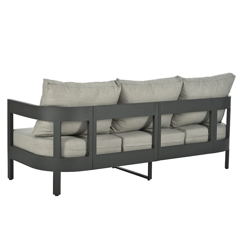 Iron Outdoor Seating Set with Thick Cushion Chairs, Plastic Wood Table