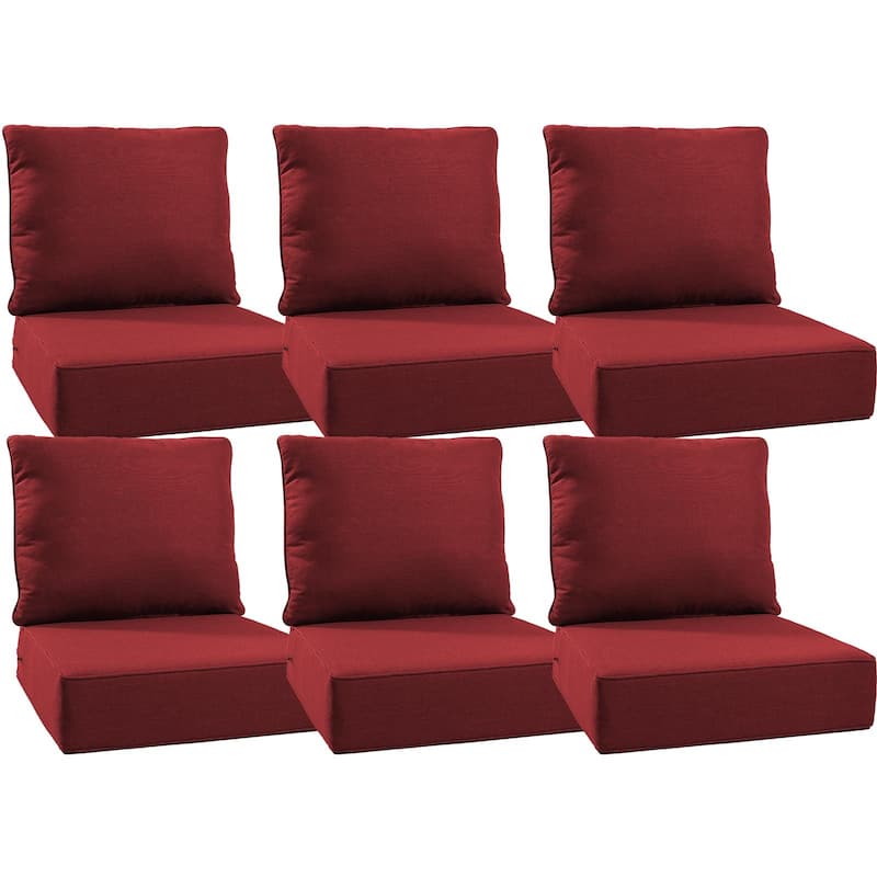 Gymojoy 24"x24"x6" Thick Cushions & Pillows Set - Deep Seat Indoor/Outdoor Water & Fade Resistant - Red - Six Sets