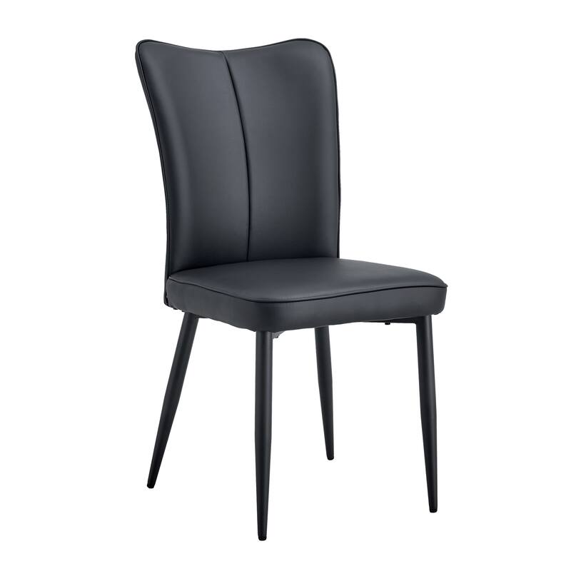 Modern 2 Piece PU Dining Chair Set with Curved Backrest, Cushioned, Metal Legs for Dining Room Kitchen Bedroom Living Room