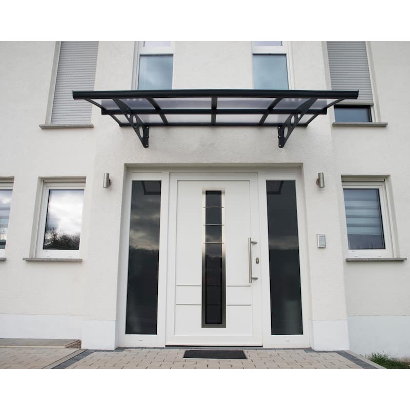 Herald 5 ft. Gray/Clear Door and Window Fixed Awning